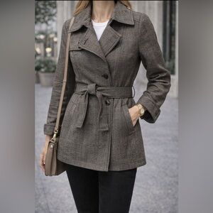 Banana Republic Black Plaid Short Trench, Size 2